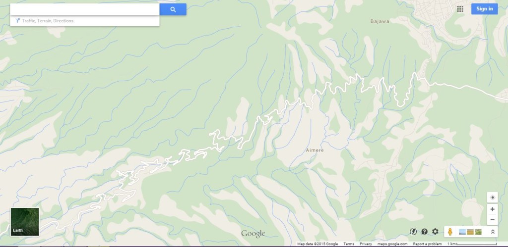A Google Maps screenshot showing the main road of Flores